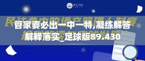 管家婆必出一中一特,凝練解答解釋落實(shí)_足球版89.430