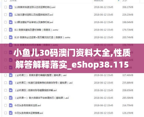 小魚兒30碼澳門資料大全,性質解答解釋落實_eShop38.115