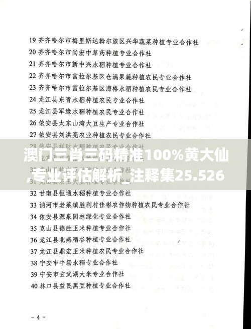 澳門三肖三碼精準(zhǔn)100%黃大仙,專業(yè)評(píng)估解析_注釋集25.526