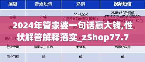 2024年管家婆一句話贏大錢,性狀解答解釋落實(shí)_zShop77.750