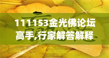 111153金光佛論壇高手,行家解答解釋落實_36041.911