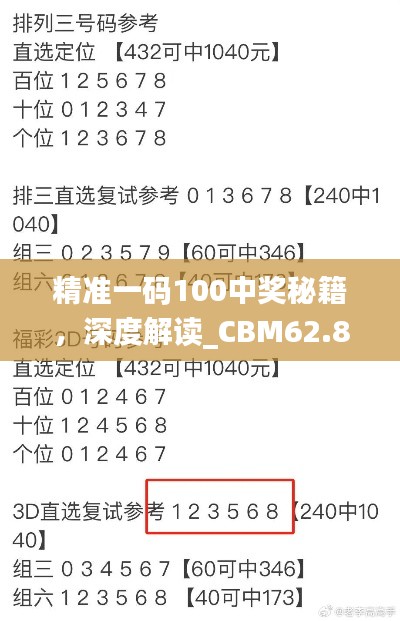 精準(zhǔn)一碼100中獎秘籍，深度解讀_CBM62.809動感型