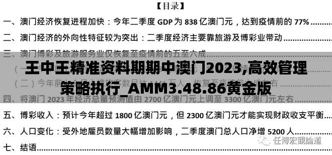 王中王精準資料期期中澳門2023,高效管理策略執(zhí)行_AMM3.48.86黃金版