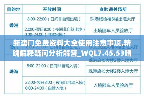 新澳門免費資料大全使用注意事項,精確解釋疑問分析解答_WQL7.45.53晴朗版