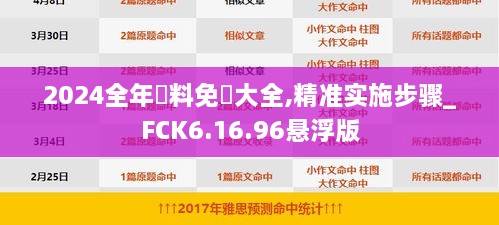 2024全年資料免費大全,精準實施步驟_FCK6.16.96懸浮版