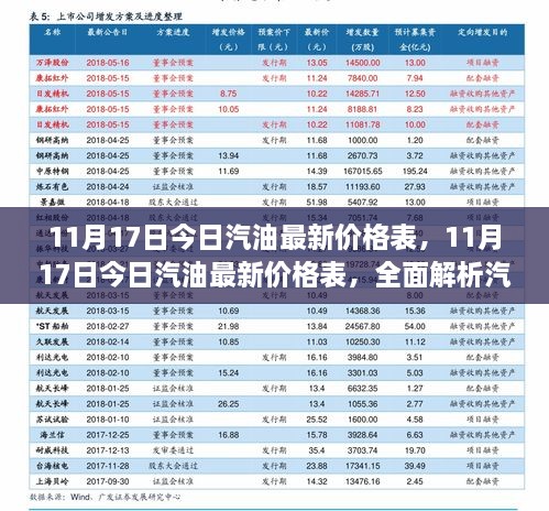 最新汽油價格表及市場走勢解析（11月17日）