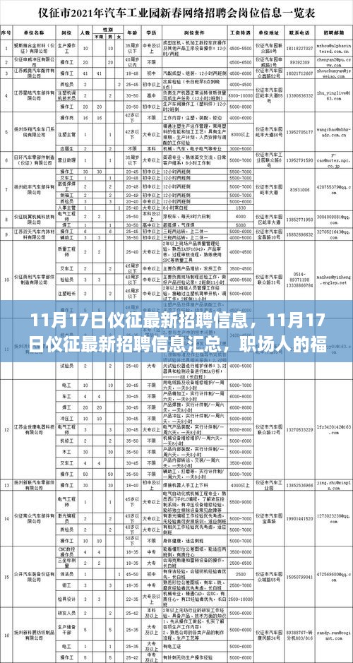 11月17日儀征最新招聘信息匯總，職場人的機會與挑戰(zhàn)，把握未來