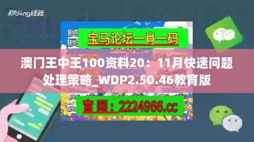 澳門王中王100資料20：11月快速問題處理策略_WDP2.50.46教育版