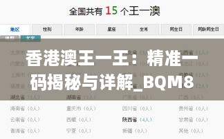 香港澳王一王：精準(zhǔn)一碼揭秘與詳解_BQM8.47.22供給版