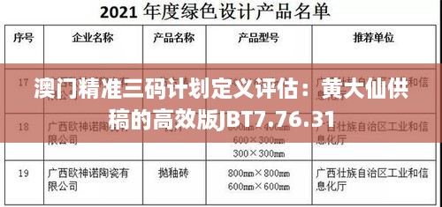 澳門精準三碼計劃定義評估：黃大仙供稿的高效版JBT7.76.31