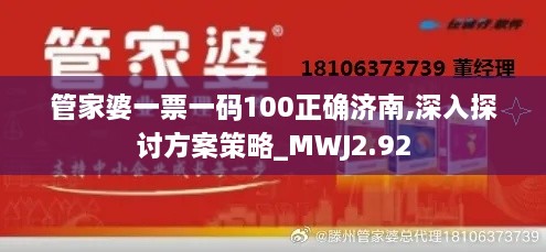 管家婆一票一碼100正確濟(jì)南,深入探討方案策略_MWJ2.92