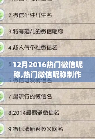 2016年12月熱門微信昵稱制作寶典，輕松打造個性吸引目光