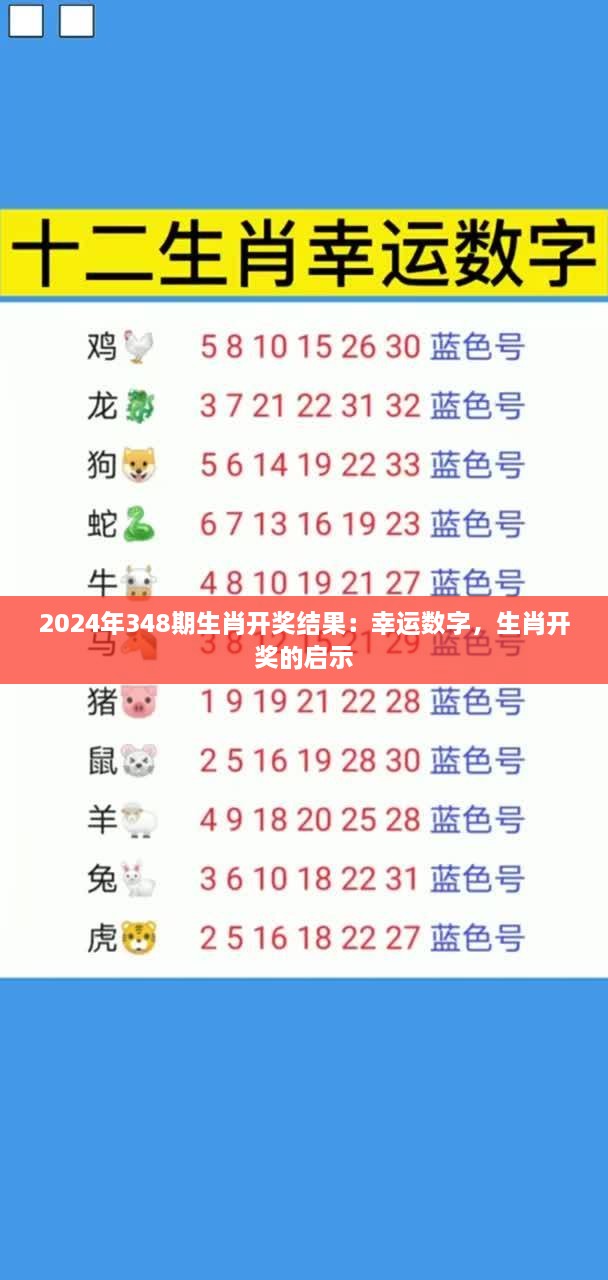 2024年348期生肖開獎結(jié)果：幸運數(shù)字，生肖開獎的啟示