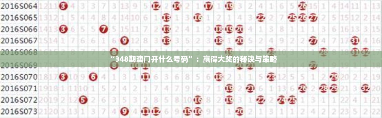 “348期澳門開什么號(hào)碼”：贏得大獎(jiǎng)的秘訣與策略