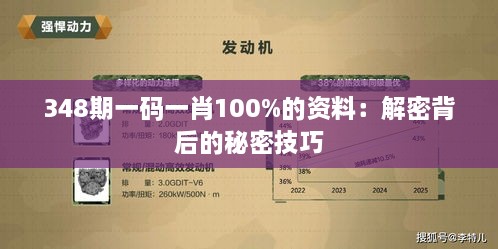 348期一碼一肖100%的資料：解密背后的秘密技巧