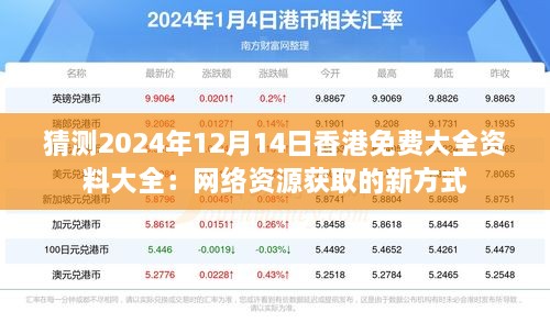 猜測(cè)2024年12月14日香港免費(fèi)大全資料大全：網(wǎng)絡(luò)資源獲取的新方式