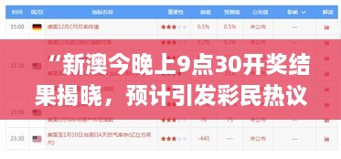 “新澳今晚上9點(diǎn)30開獎(jiǎng)結(jié)果揭曉，預(yù)計(jì)引發(fā)彩民熱議”