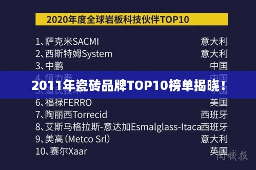 2011年瓷磚品牌TOP10榜單揭曉！