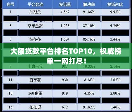 大額貸款平臺(tái)排名TOP10，權(quán)威榜單一網(wǎng)打盡！