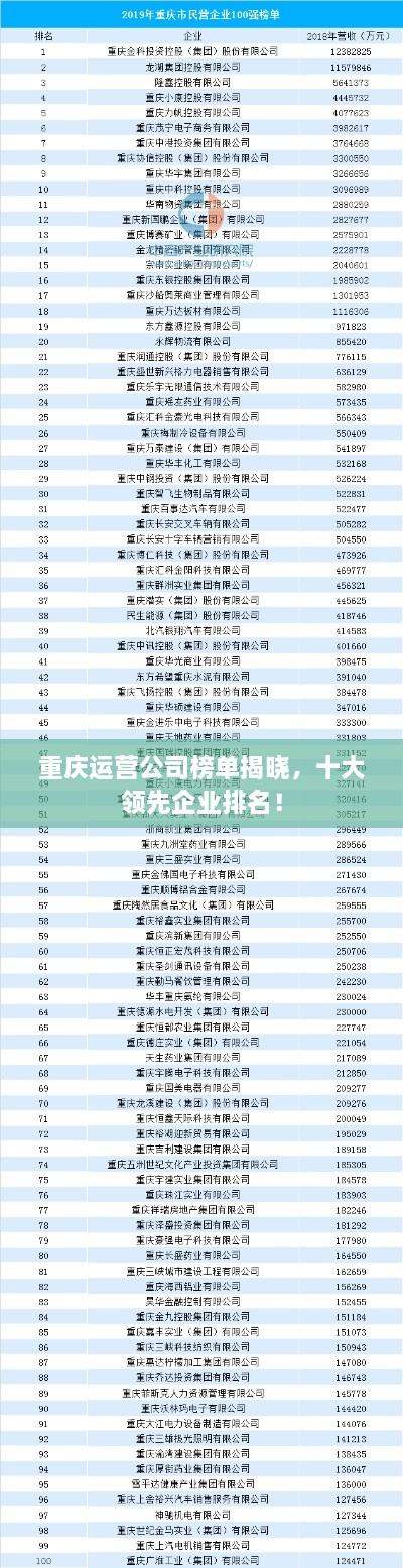 重慶運營公司榜單揭曉，十大領先企業(yè)排名！