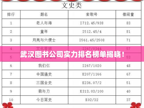武漢圖書公司實力排名榜單揭曉！