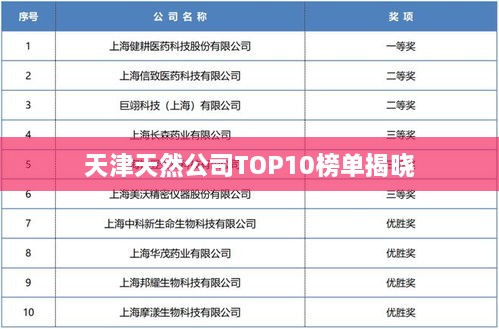 天津天然公司TOP10榜單揭曉