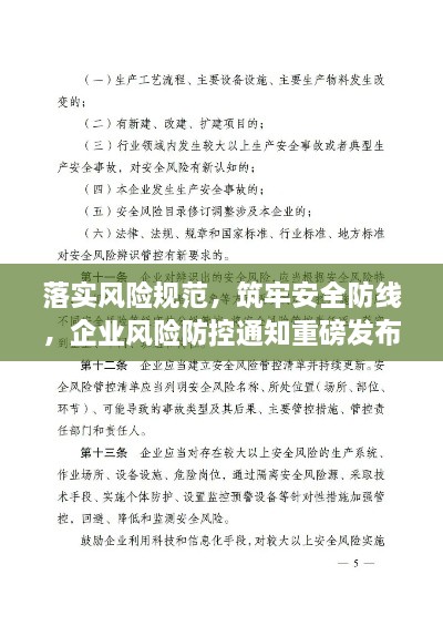 落實(shí)風(fēng)險(xiǎn)規(guī)范，筑牢安全防線，企業(yè)風(fēng)險(xiǎn)防控通知重磅發(fā)布！