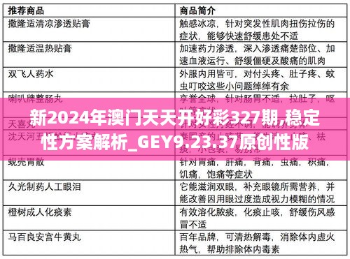 新2024年澳門天天開好彩327期,穩(wěn)定性方案解析_GEY9.23.37原創(chuàng)性版