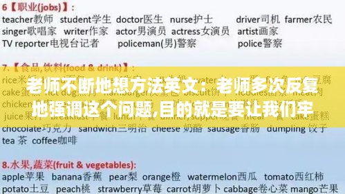 老師不斷地想方法英文：老師多次反復(fù)地強(qiáng)調(diào)這個問題,目的就是要讓我們牢記 